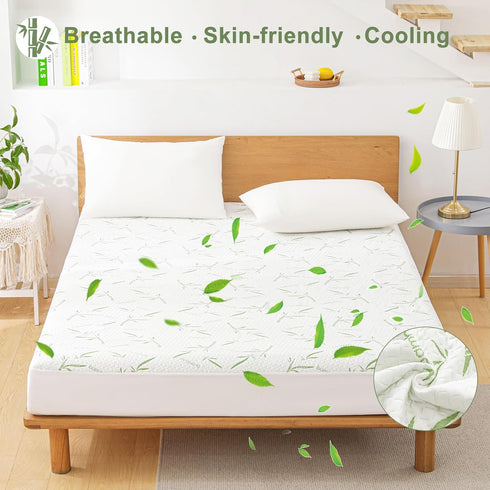 King Waterproof Mattress Protector, Soft Breathable Cooling Rayon Bamboo Mattress Pad Cover, Fits 21” Deep Pocket