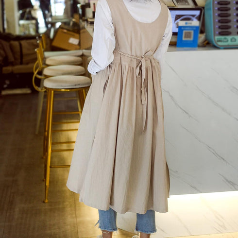 Premium Plus Size Adjustable Waistline Bib Apron, Soft Cotton Blend with Pockets (Cream Color)