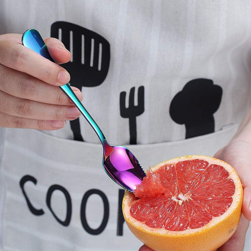 Rainbow Grapefruit Spoons 5 Pieces Set, 4 Stainless Steel Grapefruit Spoons and 1 Knife, Serrated Edges