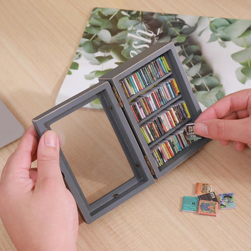 CLVTREBETO 100pcs Anxiety Mini Bookshelf Ornament | Shake Away Your Anxiety Rustic Book Library with Miniature Books |