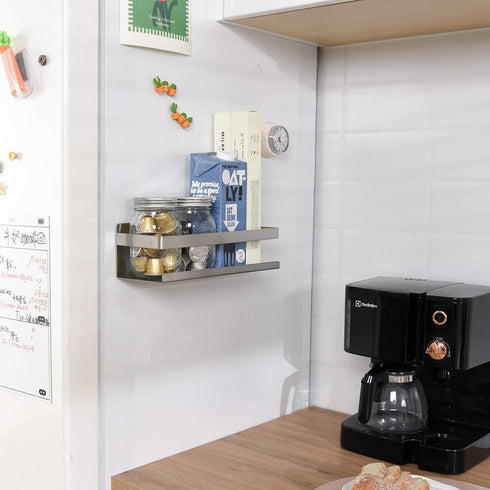 2 Shelf(1 pack Magnetic Spice Rack for Refrigerator Spice Organizer, Strong Magnetic Shelf with Removable Hooks Space