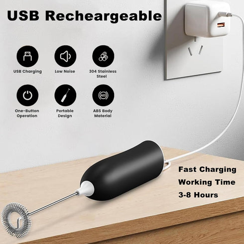 Milk Frother Rechargeable, Handheld Milk Frother, Electric Whisk Beater Foam Maker,USB Rechargeable Frother,Mini Drink Mixer and Coffee Blender Frother for Cappuccino,Frappe,Matcha,Hot Chocolate,Egg by SQXMRQ