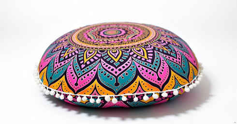 Round Mandala Floor Pillow Cover Seating Cushion Throw Cover Ottoman Pouf Cover