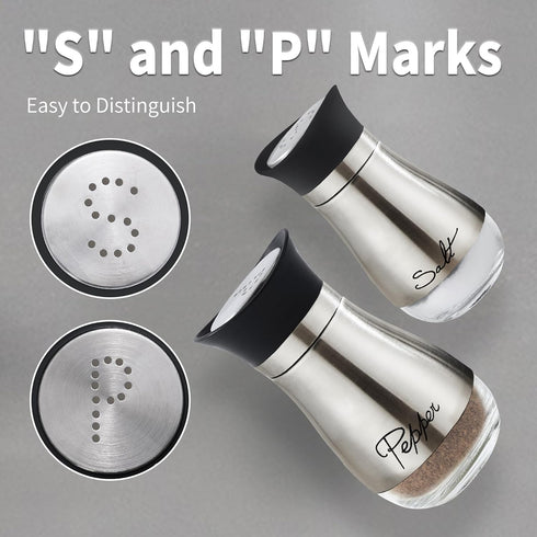 Lonffery Salt and Pepper Shakers Set, Stainless Steel Salt Containers with Glass Bottle, Set of 2