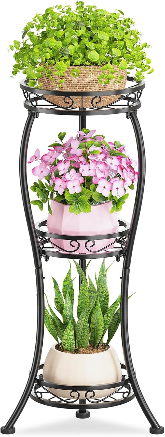 KMOTASUO 3 Tier Tall Metal Plant Stand, 33 Inch Plant Stands Indoor