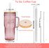 Set 4, 24oz ANOTION Colored Glass Cups with Handle of Glass Cups with Lids and Straws Travel Coffee Mug Bamboo Mason