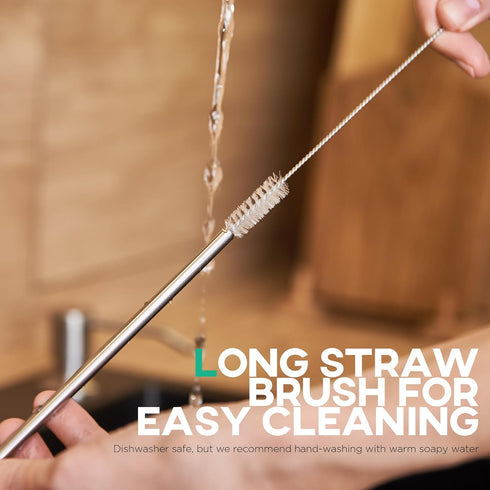 Homestia 10.5'' Stainless Steel Straw Set - 4 Food Grade Reusable Metal Drinking Straws with Cleaning Brush