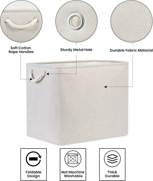 Bidtakay Fabric Beige Baskets, Extra Large Organization Baskets for Clothes, Set of 2 Collapsible Storage Bins