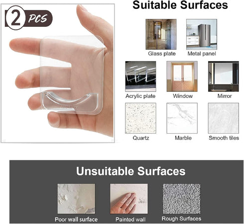 BRIOFOX Extra-Large Adhesive Shower Curtain Rod Holder, No Drilling, 2 Pack, Transparent Retainer