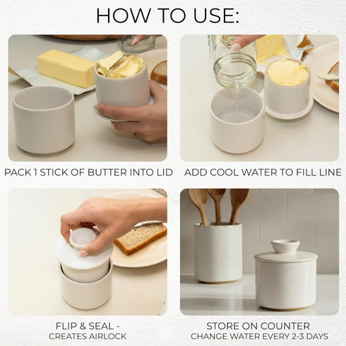 Countertop Beautiful Ceramic Butter Crock For Kitchen Premium Container with Water Seal is Perfect to Keep Your Butter
