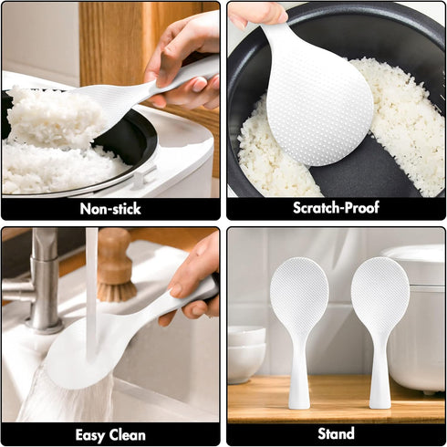 2 Pcs Plastic Rice Paddle, Non Stick Standing Rice Spoon Scooper Spatula, Heat Resistant (White)