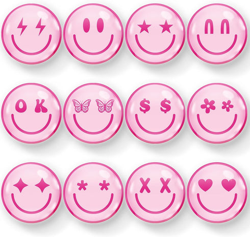 Whaline 12Pcs Pink Smile Face Resin Refrigerator Magnets, Cute Preppy Decorative Fridge Magnetic Stickers for Kitchen
