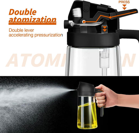 Oil Sprayer for Cooking, 2 in 1 Olive Oil Dispenser Bottle for Kitchen, 16oz/470ml Premium Glass Oil Bottle, Food-grade Oil Mister for Air Fryer, Salad, Frying, BBQ (Black) by YARRAMATE
