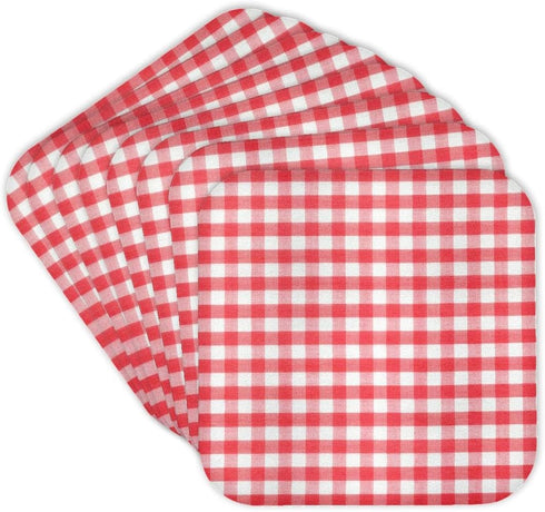 3dRose Red and White Gingham Pattern - Rustic Italian Kitchen Dining Theme - Soft Coasters, Set of 8 (CST_113016_2)