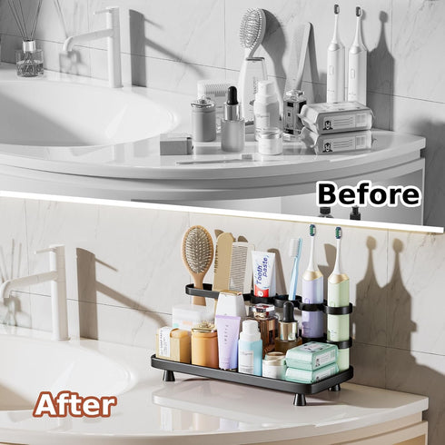 Countertop 5 YOOLENS Electric Toothbrush Holder for Bathroom Metal Slots Toothpaste Razor Mouthwash Organizer, Black