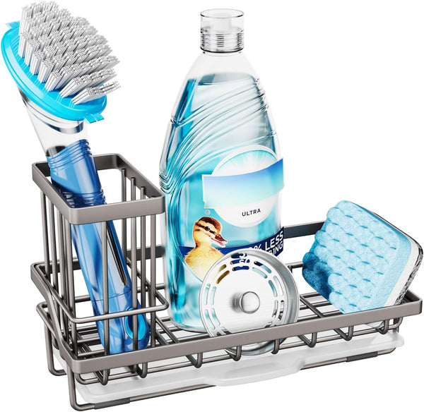 Consumest Sponge Holder for Kitchen Sink, Sink Caddy Organizer with Removable Drip Tray for Countertop