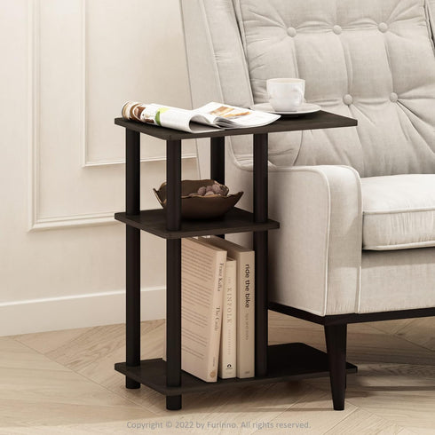 3-Tier Espresso/Black C-Shape Side Table with Shelving