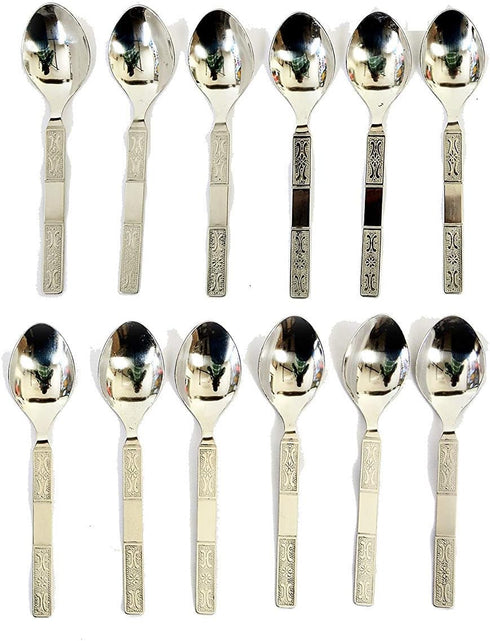 Set of 12 Stainless Steel Tea/Coffee and Spice Box Spoons, Small Tea Spoon in Silver