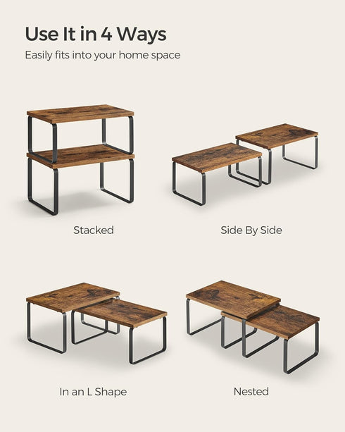 SONGMICS Cabinet Organizer Shelf, Set of 4 Stackable Kitchen Counter Shelves, Spice Rack, Metal and Engineered Wood