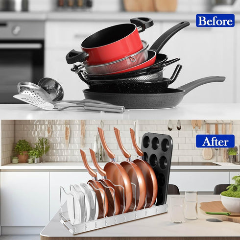 Detachable Lid Organizer for Pots and Pans, Adjustable Kitchen Cabinet Storage for Cooking Utensils