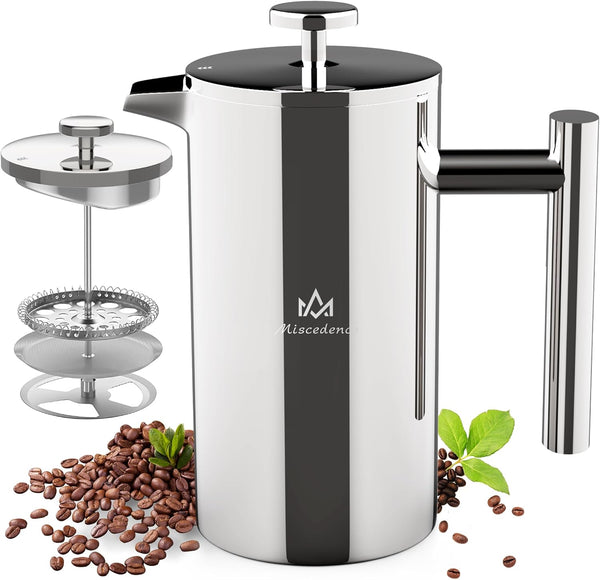 French Press Coffee Maker, Double Wall Vacuum Insulated 304 Stainless Steel Coffee Press for Home, Office, Camping