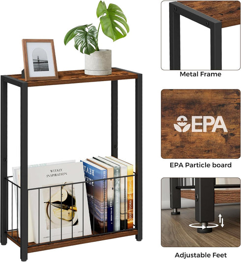 Homleke 7.1" 16.9" 23.6" Narrow Side Table with Magazine Holder, Skinny End Table Perfect for Small Spaces