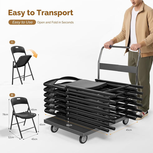 Bonnlo 2-Pack Black Plastic Folding Chairs, Portable Seat with Sturdy Steel Frame for Indoor & Outdoor Use, Perfect