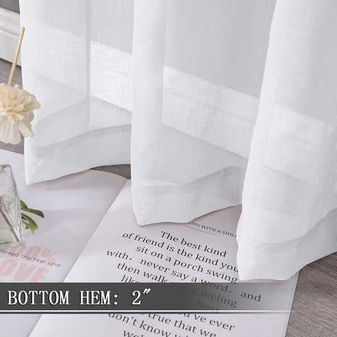 Tollpiz Sheer Tier Curtain, Linen Textured Half Kitchen Curtains, 25 x 36 inches Long, White, Set of 2 Panels