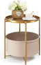danpinera Round Side Table with Fabric Storage Basket, Metal Side Small Bedside