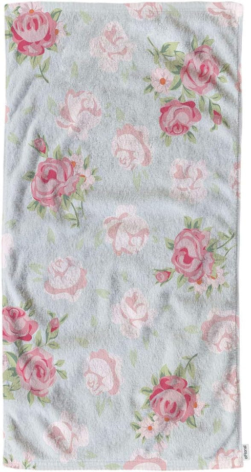 oFloral Pink Rose Hand Towels, Cotton Washcloths with Seamless Pattern, Vintage Style Soft Towels (15X30 Inch)