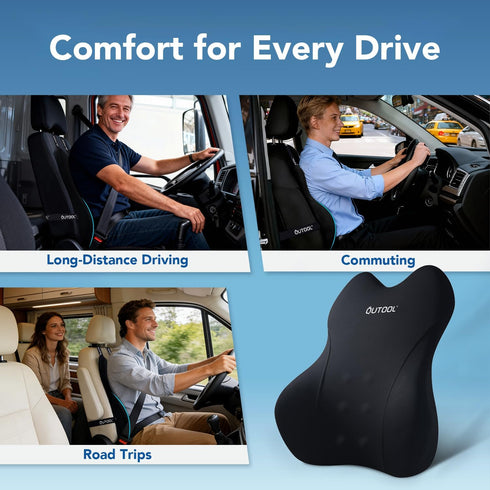 QUTOOL Lumbar Support Pillow for Car, Truck Accessories Travel Essentials, Memory Foam Back Cushion for Driving Seat