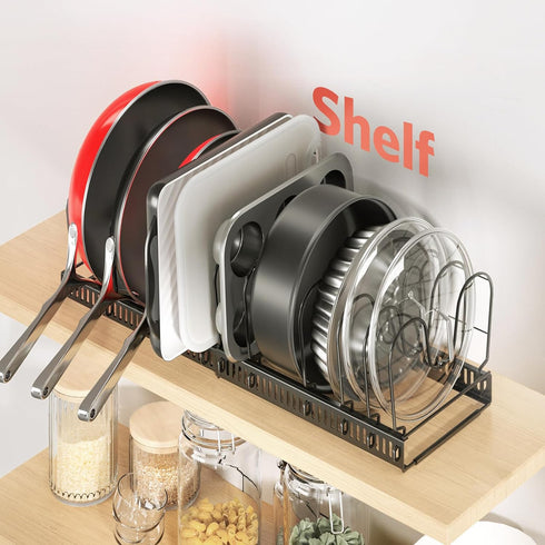 ORDORA Pots and Pans Organizer, Under Cabinet Rack with 12 Adjustable Dividers, 11.8''-22.8'' Kitchen Cabinet Organizer