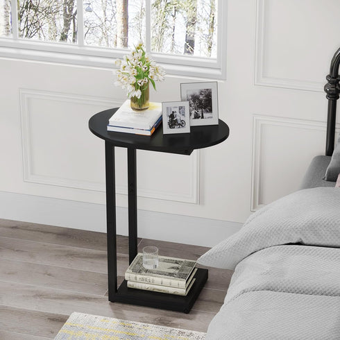 Hosfais Small Side Table End Table, C-Shaped Wood Coffee Table TV Tray for Eating Couch Tables for Small Space, Living