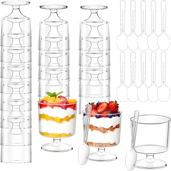 120 Pcs 5 OZ Dessert Cups with Spoons - Mini Clear Plastic