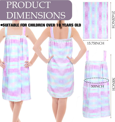 2 Sets 3.9-4.9 SmoothNovelty Girls Towel Wrap Hair Towel Wrap for Kids with Soft Bath Body Dress Cute Adjustable