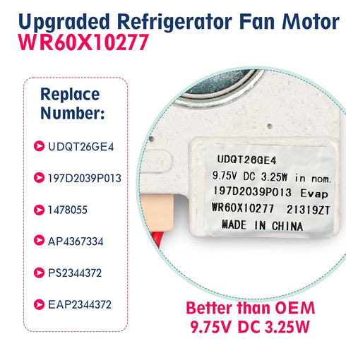 Upgraded WR60X10277 Refrigerator Evaporator Fan Motor, Fit for GE Freezer Evap Replace UDQT26GE4, AP4367334