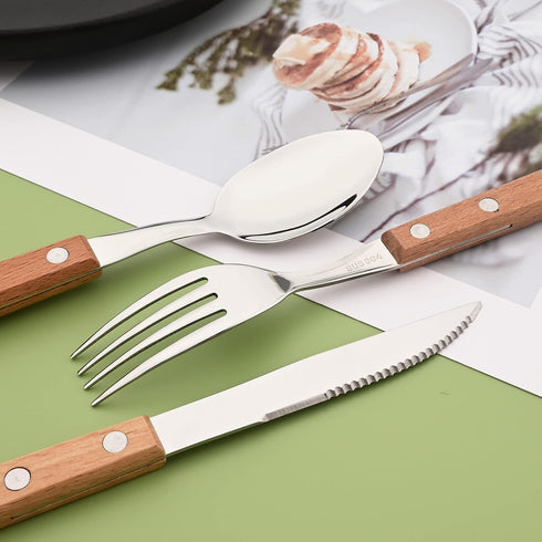 Steak Knives Set of 8 - Wooden Handled Serrated Knives, Uniturcky Stainless Steel Dinner Knives with Mirror Finish