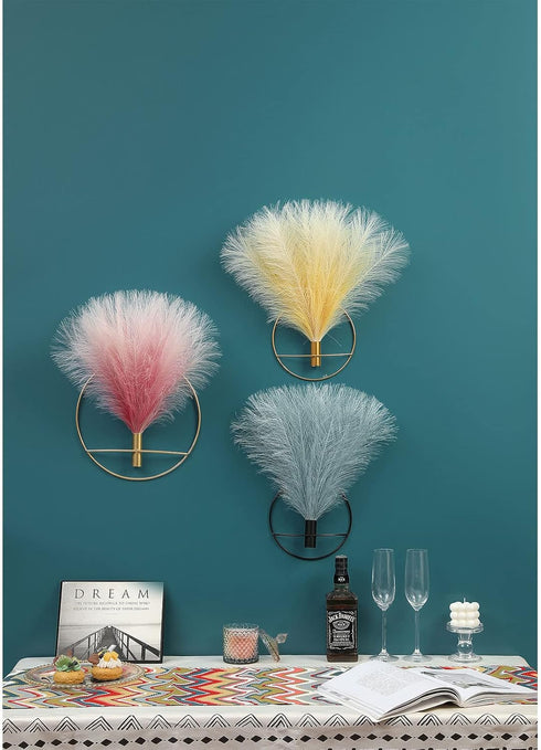 2 Pack Pretty Jolly Boho Wall Art, Hanging Artificial Pampas Display, Gold for Living Room, Bedroom, Bathroom, Dining