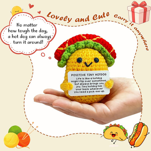 Positive Crochet Hotdog Taco Plush-Easter Basket Stuffers & Birthday Gifts for Women Men Mom Dad Daughter Son Friends