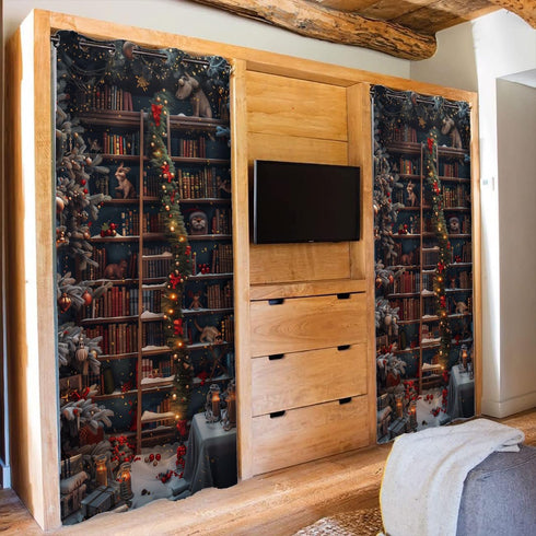 WUMINMIN 1 34" 80" Christmas Bookshelf Door Curtain for Doorway, Fantasy Library Books Room Darkening Curtain