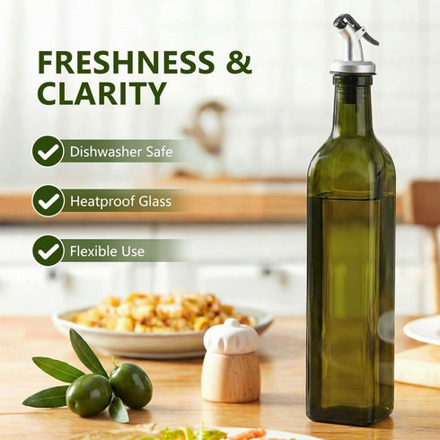 Bottle,17oz 500ml WERTIOO Green Olive Oil Dispenser Glass Oil and Vinegar Dispenser for Kitchen, Glass Bottles