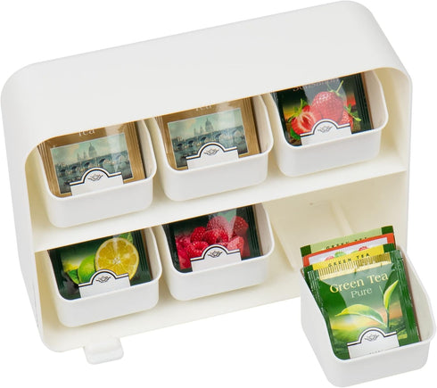 Mind Reader Tea Bag Organizer, Countertop Storage, Kitchen, White, 10.25"L x 3.25"W x 7.75"H