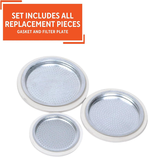 IMUSA USA Aluminum Stovetop Espresso Maker Replacement Rubber Ring & Filter for 3 Cup