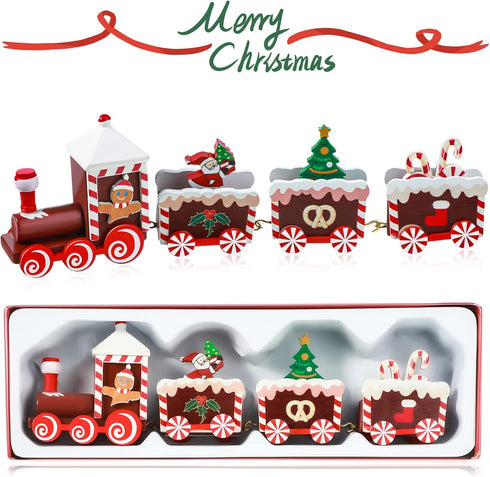 Yulejo Christmas Train Painted Wooden Christmas Decoration Mini Christmas Tree Train Christmas Decorations Wood Train