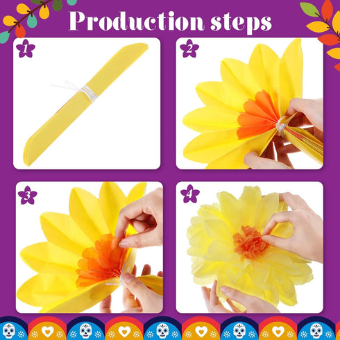 36 Pcs Colorful Mexican Paper Flowers for Floral Party Backdrop Wedding Birthday Craft, 6" 8" 10"
