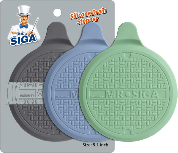 MR.SIGA Silicone Bathtub Stopper, Drain Stopper for Shower and Sink, 5.1" Diameter, 3 Pack