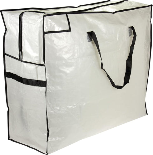 Household Essentials 2622 MightyStor Large Storage Bag with Handles, White Tarp with Black Trim for Clothing