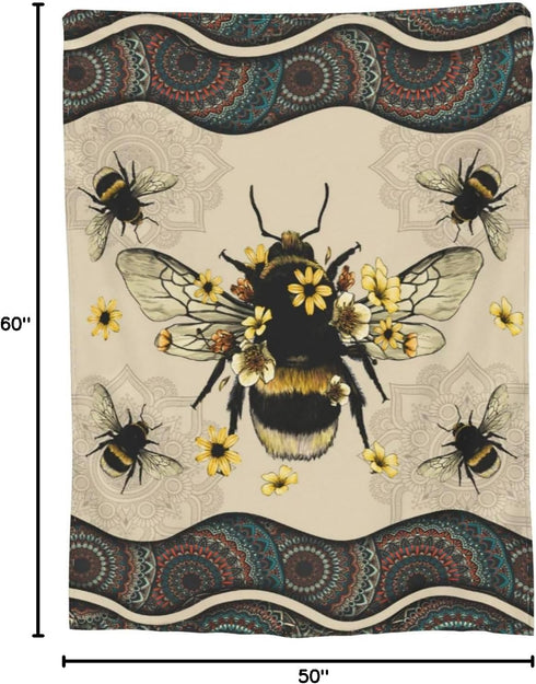 dollffey 50"X60" Bee Blanket Bees Sunflower Decor Throw Blanket Super Warm Soft Plush Lightweight Fleece Flannel Winter