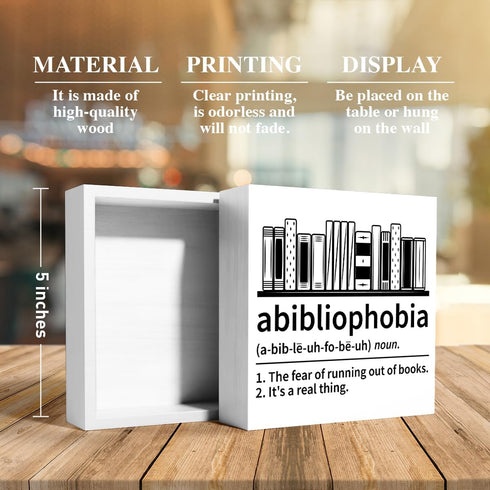 thoqii Book Lover Decor Wooden Box Sign, Bookworm Nerd Bookish Librarian Desk Decoration Home Bedroom Office Bookshelf