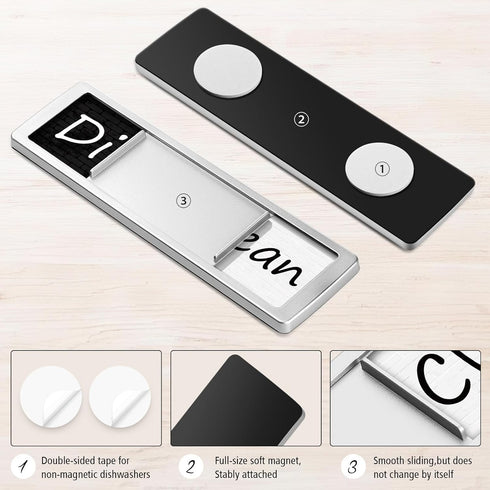 Dishwasher Magnet Clean Dirty Sign, Shutter Changes with Push, Non-Scratching Strong Magnet, White/Black Tiles